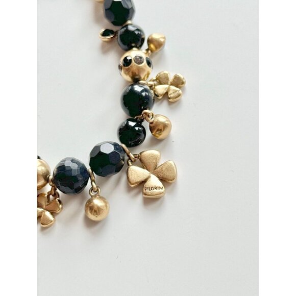PILGRIM Gold 4 Leaf Clover Black Beaded Rhinestone Crystal Charm Chain Necklace - Picture 3 of 7